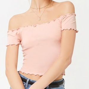 Forever 21 off the shoulder lettuce edge crop top